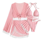 Einfarbiger Neckholder, gepolstert, gerüscht, selbst zu binden, Schleifengürtel, 4-teilig